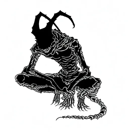 Prompt: Make me a SHADOWY DEMON FIGURE in the style of oldschool dnd lineart. Make it look like it is hand drawn. Make sure it is black and white only