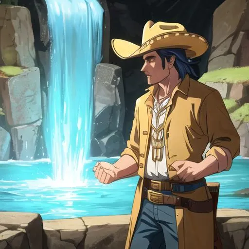 Prompt: old western times. gold water captain cowboy