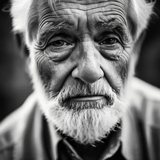 Prompt: old man contemplating his demise, sad eyes, white hair, portrait quality, 4k, uhd, black and white