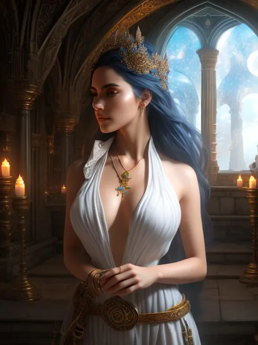 Prompt: Create a photograph of a beautiful female mage, extremely detailed environment, detailed background, intricate, detailed skin, natural colors , professionally color graded, photo realism, 8k, fantasy setting, dnd