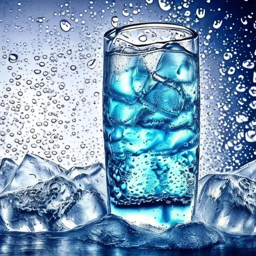 Prompt: picture perfect, cold sparkling drink in glass cup with ice cubes, sweating glass, hot summer day. wet. the most amazing drink. flavoured water with carbonation