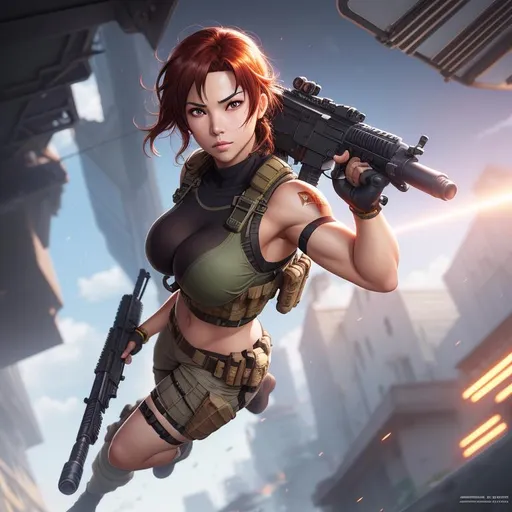 Prompt: SWAT special forces, small nose, massive chest, busty, pale brown skin, multicolored hair, symmetrical, soft lighting, by makoto shinkai, stanley artgerm lau, wlop, rossdraws, full body
