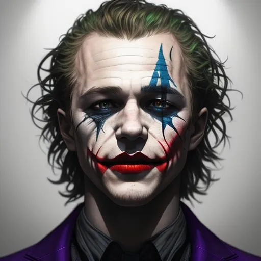 Heath ledger as the joker, captured in a detailed 8k...