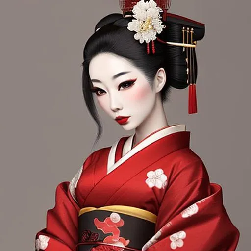 Prompt: A beautiful, traditional geisha, dressed all in red