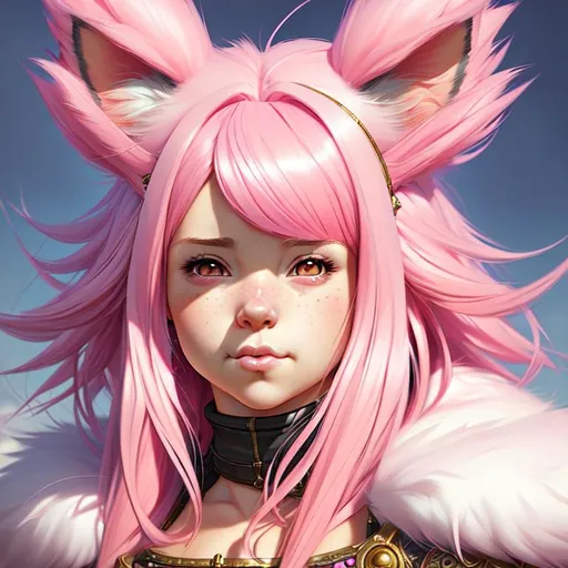 Prompt: Portrait of a cute furry girl with pink hair fluffy and with cute face and, fantasy background, perfect composition, hyperrealistic, super detailed, 8k, high quality, trending art, trending on artstation, sharp focus, studio photo, intricate details, highly detailed, by greg rutkowski