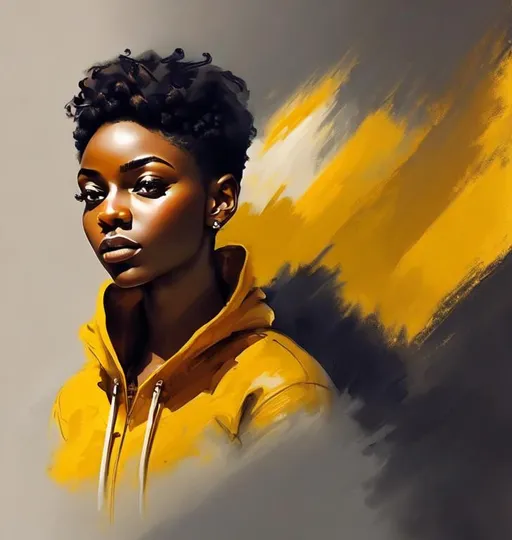 Prompt: a beautiful portrait of a Nigerian girl with short hair, in the style of ckknightphoto, 32k uhd, loose and fluid style, simplified and stylized portraits, warm tones