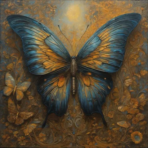 Prompt: HD, 8k, Detailed, unnerving, horror painting of a butterfly which is the angel of Death, inspired by the horror of Zdzisław Beksiński and the darkness of Johann Heinrich Füssli and the symbolism of Luis Ricardo Falero and the sensuousness of John William Waterhouse and sensuousness of Klimt and the crudeness of Caravaggio and Detailed, intricate, complex, psychodelic, all hues, all shades, light and dark, colourful, vibrant, shimmering, glimmering, dramatic lighting, centered, new version of Pallas Athena, inspired by Gustav Klimt, the Prerafaelites, Leonardo da Vinci, Sandro Botticelli, James McNeill Whistler, Joseph Mallord William Turner, Odilon Redon and Salvador Dali, with touches of gold and silver.