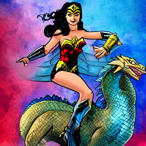 Wonder Woman Riding A Big Beautiful Dragon