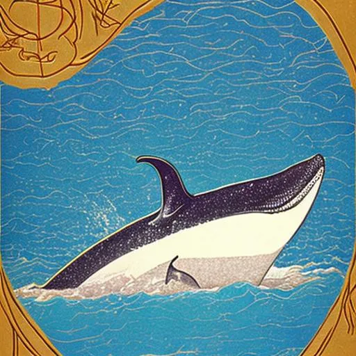 Prompt: 70s poster whale swimming on the sand in arabic medieval style
