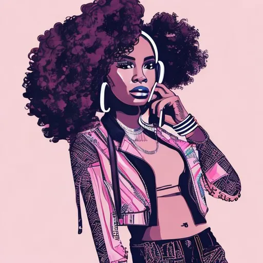 Prompt: Chic, African American, female DJ. Illustration.