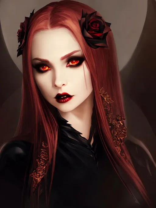 Prompt: Vampire, queen of darkness, black rose,face, dark atmosphere, attractive, HDRI, masterpiece, smooth, sharp focus, illustration, golden ratio, full body portrait