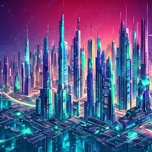 Prompt: futuristic city, with skyscrapers, many colorful lights at night, high detailed
