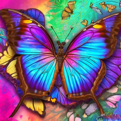 Prompt: Morpho butterfly diorama in the style of Lisa frank