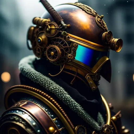 Prompt: a closeup portrait concept art of steampunk explorer alien hybrid, anthropomorphic, fantasy style, wearing goggles leather and brass armor, metal katana, intricate detail, high quality, concept art, white background, concept art, art by Hu Zaobin, fined detail, inspired by D&D, anime, portrait of face