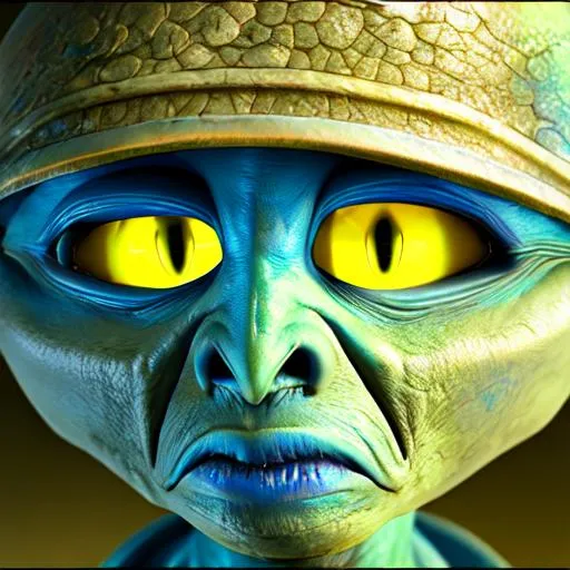 Prompt: blue alien with yellow eyes