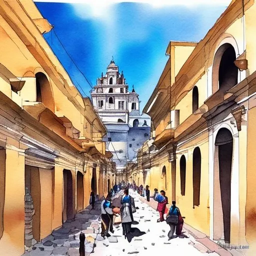 Prompt: arequipa peru painting line ink and wash watercolor