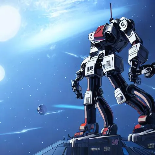Prompt: giant robot tralurela in space anime key 8K
