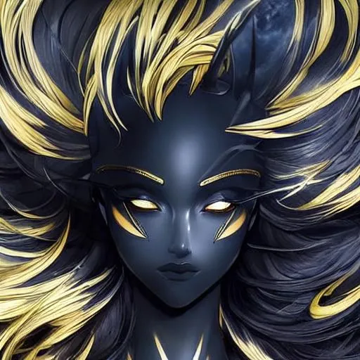 Prompt: Drawing of a {dark goddess} with {horns}, {gold tints} and with a cute face, {laying down in the Ocean}, perfect proportions, perfect eyes, composition, hyperrealistic, super detailed, high quality, sharp focus, painting, intricate details, highly detailed, style tsutomu nihei