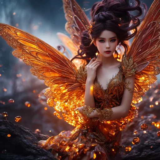 Prompt: (Masterpiece, top quality, best quality, official art, beautiful and aesthetic:1.2), fairy trapped in amber, ultra detailed, intricate, (epic composition, epic proportion), volumetric lighting, warm color, award winning, photography,