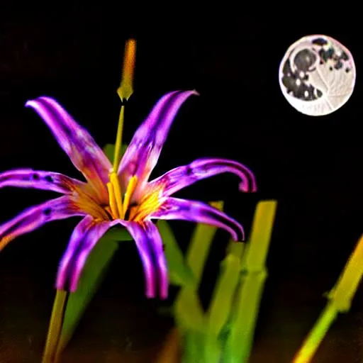 Prompt: Spyder lily in the night with the moon