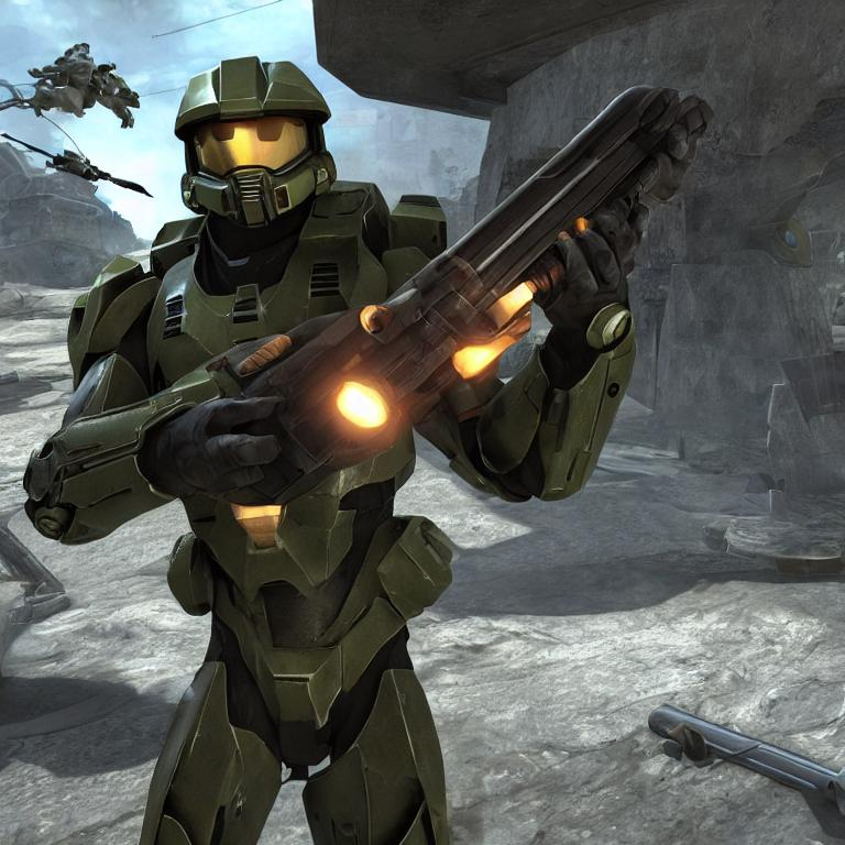 Master Chief with the Gravity gun from half-life 2 | OpenArt