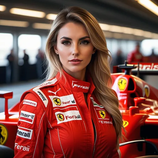 gorgeous female dressed as f1 driver, formula 1, fer...