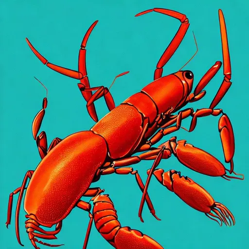Prompt: photo of a lobster-mantis, sci-fi style, 1950s art style, 4k