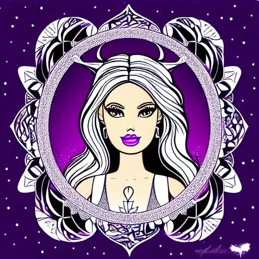 Prompt: Barbie {BAPHOMET} illustration, vector, extremely detailed, goth flowers, moon phase