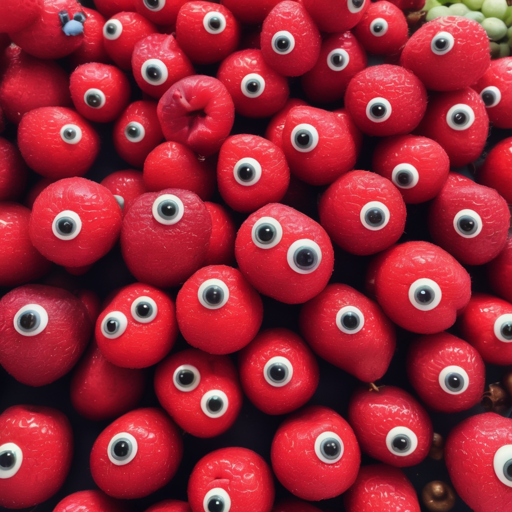 Red fruit with googly eyes OpenArt
