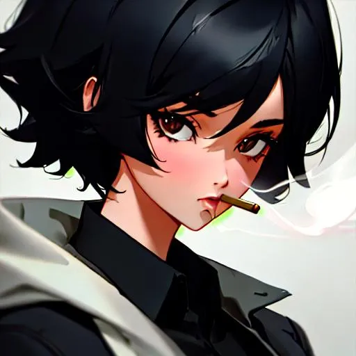 Prompt:  (female, short black hair) Smoking, thug, 8k, UHD, Highly detailed