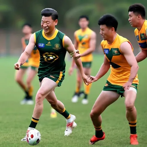 Prompt: xi xing ping playing Australian rules football