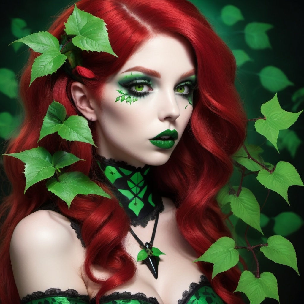 Goth Poison ivy hypnotizing a Hypnotic bimbo red h...