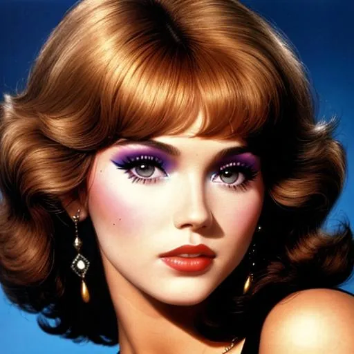 Prompt: a pretty girl , disco era, circa 1978, 70s stylish hair and makeup, facial closeup