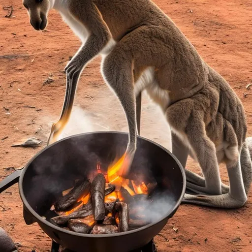 Prompt: Kangaroo cooking