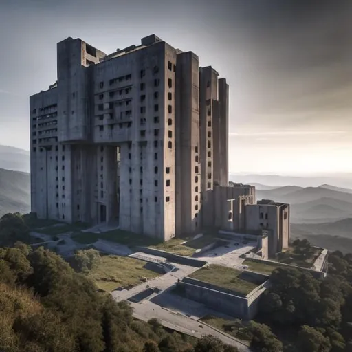 Prompt: a large citadel on the side of a Mountain, brutalist architecture, 