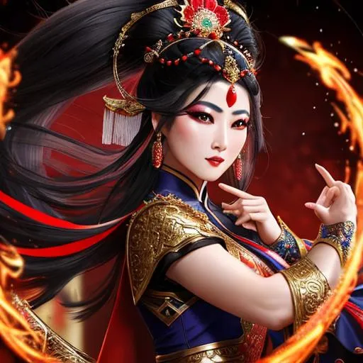 Prompt: photo of a Beijing Opera characters wearing elaborate makeup and full costume, action scene with intense swordplay, in the style of stefan kostic, realistic, sharp focus, symmetric, 8k high definition, insanely detailed, intricate, elegant, art by stanley lau and artgerm, William-Adolphe Bouguereau