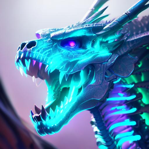 Portrait Of A Roaring Neon Skeleton Dragon With Irid 