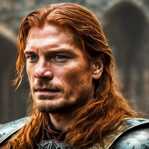 Prompt: jaime lannister with long red hair