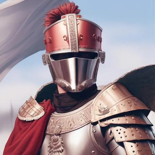 Prompt: Roman Centurion, Futuristic, Face Mask, Hyper Realistic, face covered in full face mask, Full Body, Corinthian Helmet, holding weapon