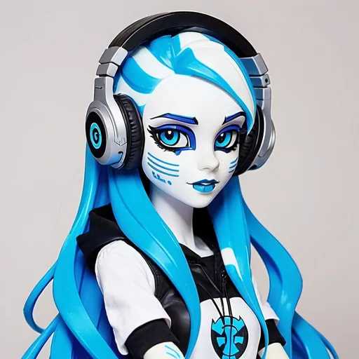 Prompt: cartoon cyberpunk equestria girls vinyl scratch human with bleached white skin wearing headphones