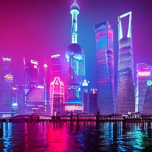 Prompt: shanghai, synthwave, cinematic, ultra detailed upscale 8k, cyberpunk, atmospheric