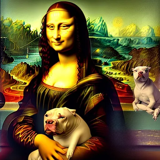 Prompt: mona lisa with a pitbull