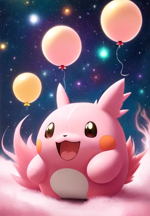 Prompt: UHD, , 8k,  oil painting, Anime,  Very detailed, zoomed out view of character, HD, High Quality, Anime, , Pokemon, Wigglytuff is a bipedal balloon-like Pokémon with leporine features, a bean-shaped body and stubby arms and legs. There is a fluffy, curled tuft of fur on its head, which is described as perfectly heavenly. It has long, rabbit-like ears with black insides and slightly lighter color at the tips. Its large, blue eyes are covered in a layer of tears that quickly washes away any debris. 

Its body is soft and rubbery, allowing it to inflate by inhaling. Wigglytuff can inflate itself up to 20 times larger. It has no limits to how far it can inflate. While it is inflated, it is able to move by bouncing or floating. It competes with other Wigglytuff to see which one can inflate itself the most. Should it be caught in a bad mood, Wigglytuff will inflate itself to an enormous size in order to scare away its opponent. Being the result of an evolution via Evolution stone, Wigglytuff is rarely found in the wild, though they can be found in vivid green plains and grassy fields.

Pokémon by Frank Frazetta
