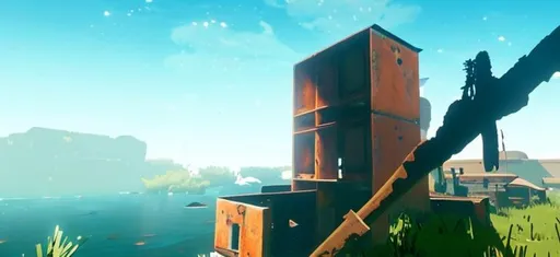 Prompt: Rust survival video game with a base half demolished. be cartoon styled.