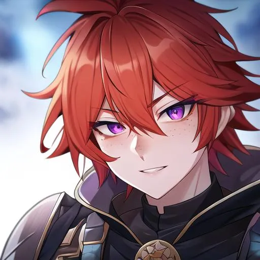 Prompt: Erikku male (short ginger hair, freckles, right eye blue left eye purple) UHD, 8K, Highly detailed, insane detail, best quality, high quality, fighting, in pain