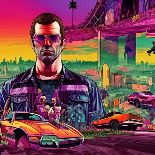Prompt: Psychedelic Grand Theft Auto
