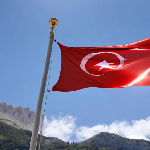 Prompt: Turkish flag with beautiful background.