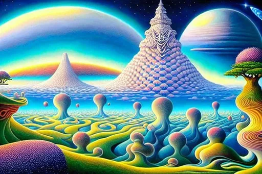 Prompt: White biomorphic clouds, Jacek Yerka style mixed with Gilbert Williams fantasy style, beautiful colors, astral, cosmic, galactic, psychedelic, hyperdetailed, ethereal, exquisite, perfectly composed, amazing scene, stunning, meticulously detailed, 8k resolution
