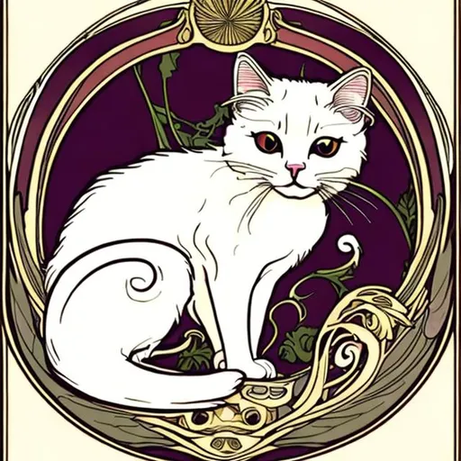 Prompt: White cat art nouveau 