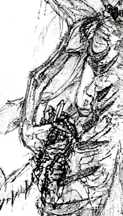 Prompt: Demon arm holding on to treasures Demon boy (greed sin) flesh bone blood, gore carcuss (regular arm)